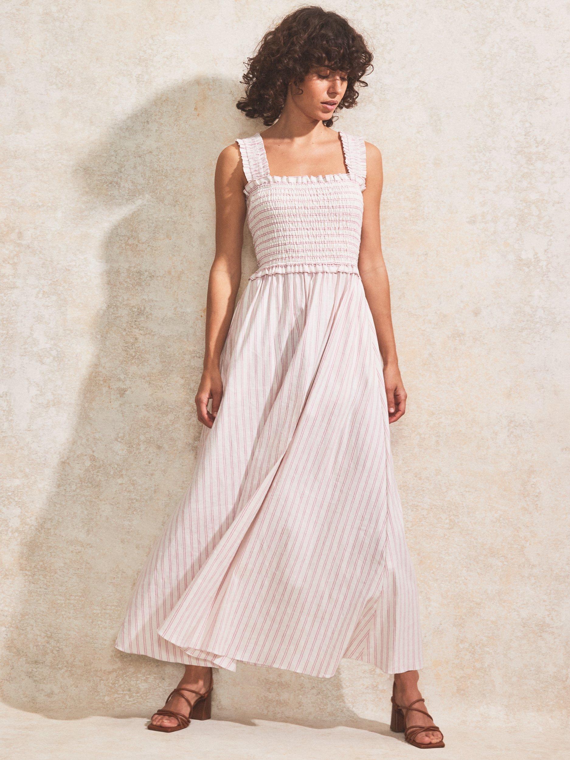 Product image 1 of 5, which shows Ro&Zo Stripe Shirred Bodice Maxi Dress, Pink/Multi, 6