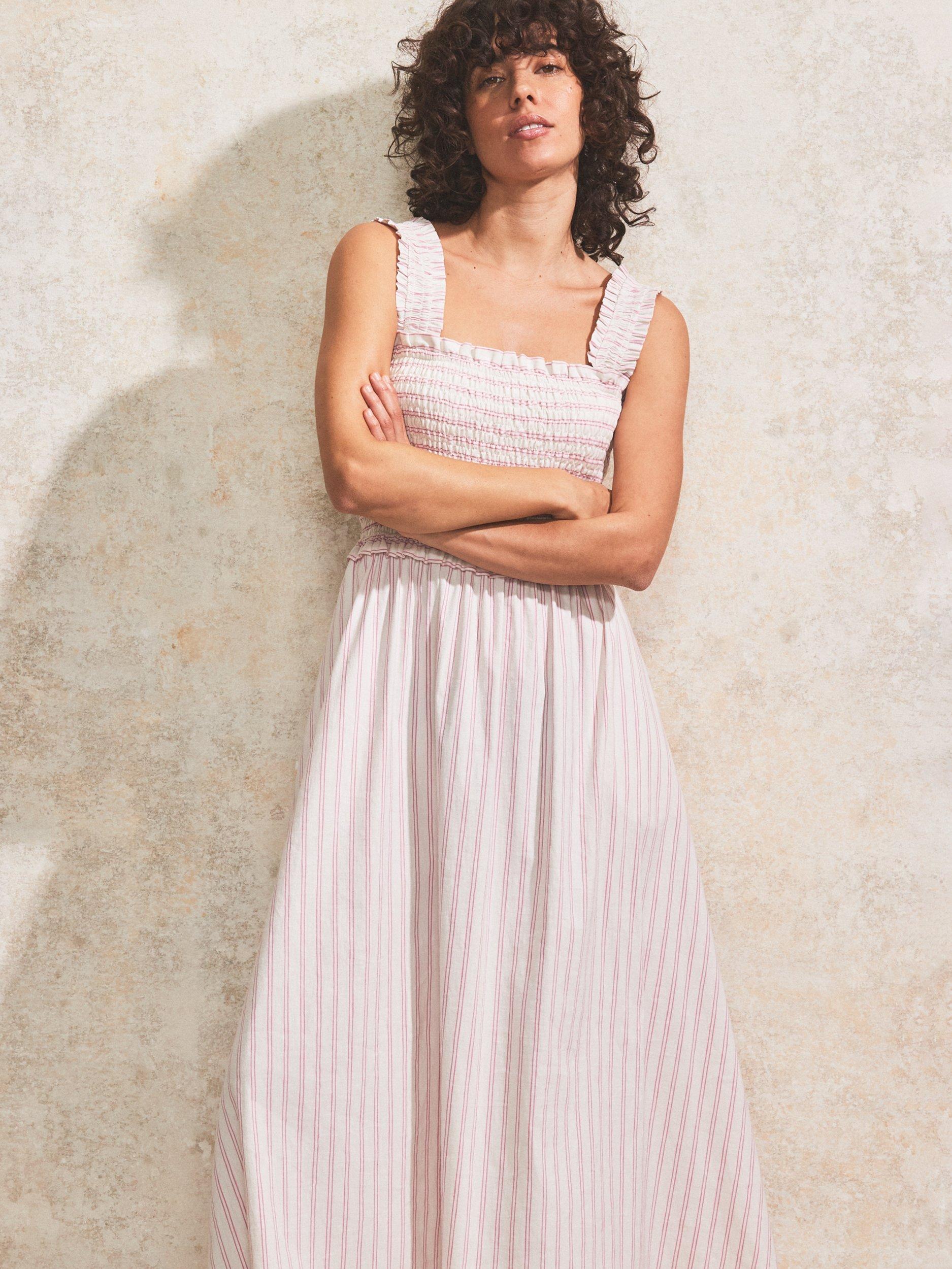 Product image 2 of 5, which shows Ro&Zo Stripe Shirred Bodice Maxi Dress, Pink/Multi, 6