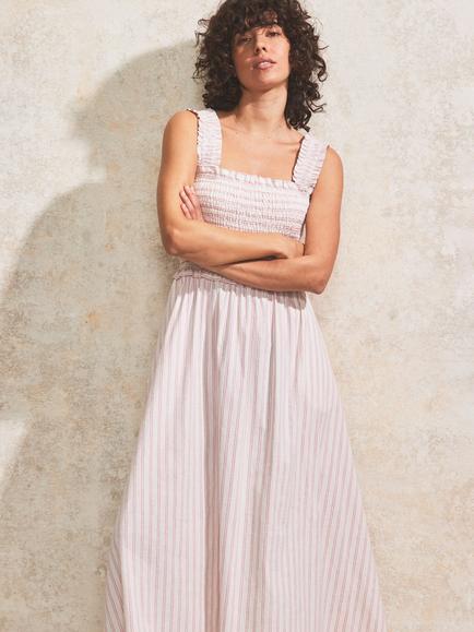 Ro&Zo Stripe Shirred Bodice Maxi Dress, Pink/Multi - view 2, Pink/Multi