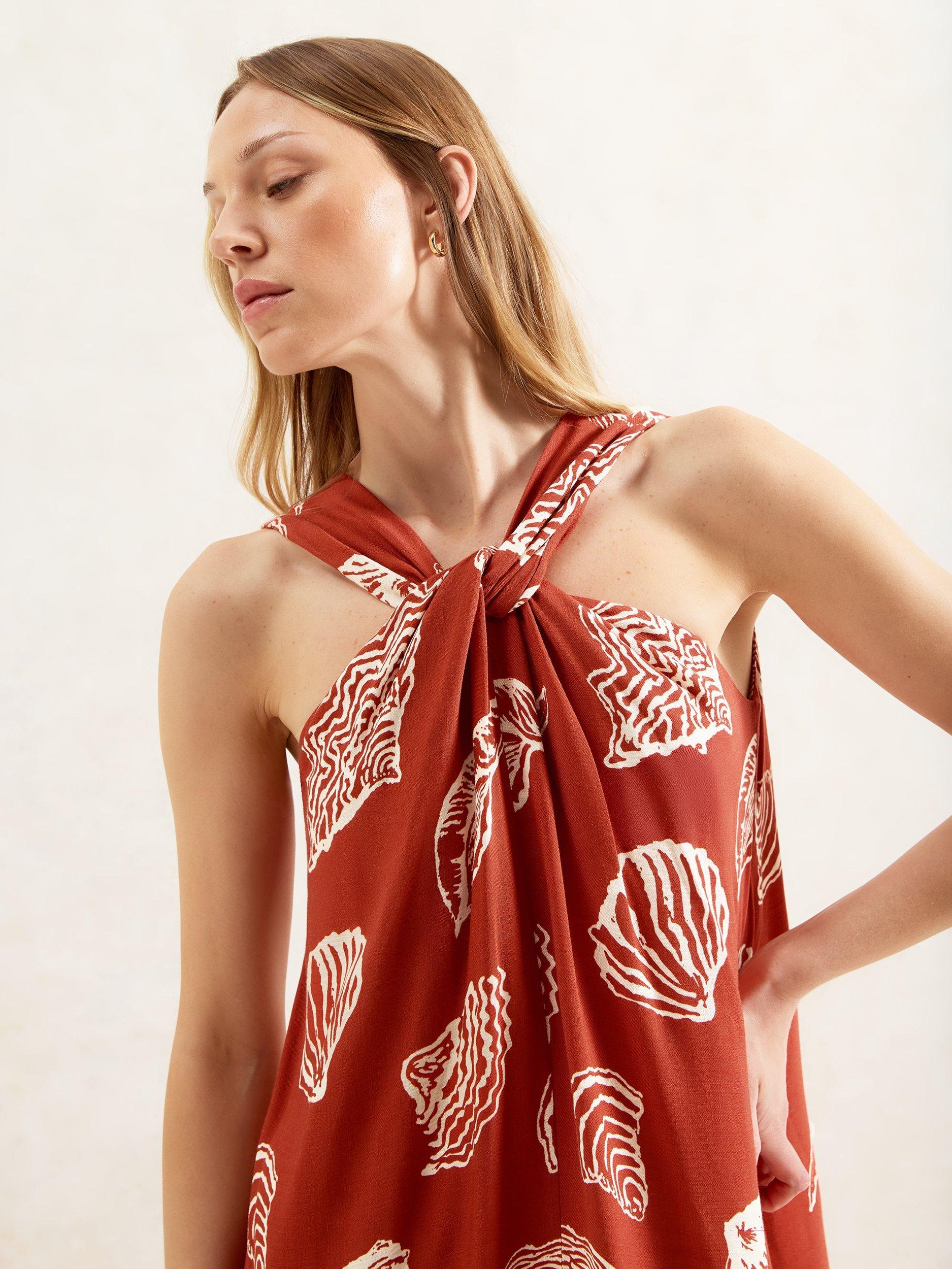 Product image 5 of 5, which shows Ro&Zo Shell Print Twist Neck Dress, Red/Multi, 6