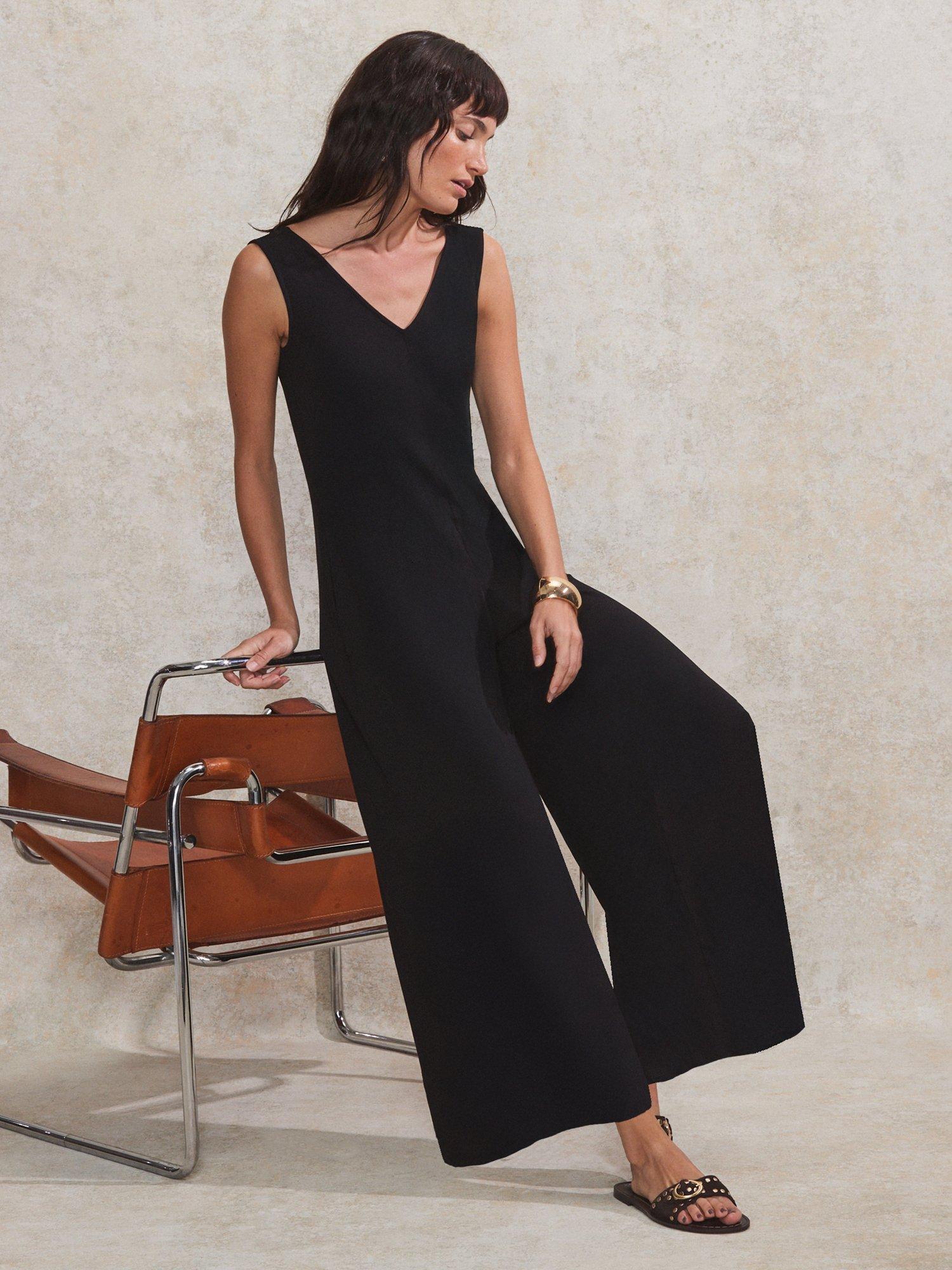 Product image 2 of 3, which shows Ro&Zo Petite Jersey V-Neck Sleeveless Jumpsuit, Black, 6Pt
