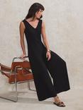 Ro&Zo Petite Jersey V-Neck Sleeveless Jumpsuit, Black