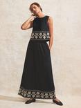 Ro&Zo Embroidered Hem Maxi Skirt, Black, Black