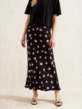 Ro&Zo Pansy Print Bias Cut Skirt, Black/Multi