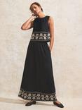 Ro&Zo Embroidered Hem Shell Top, Black/Multi
