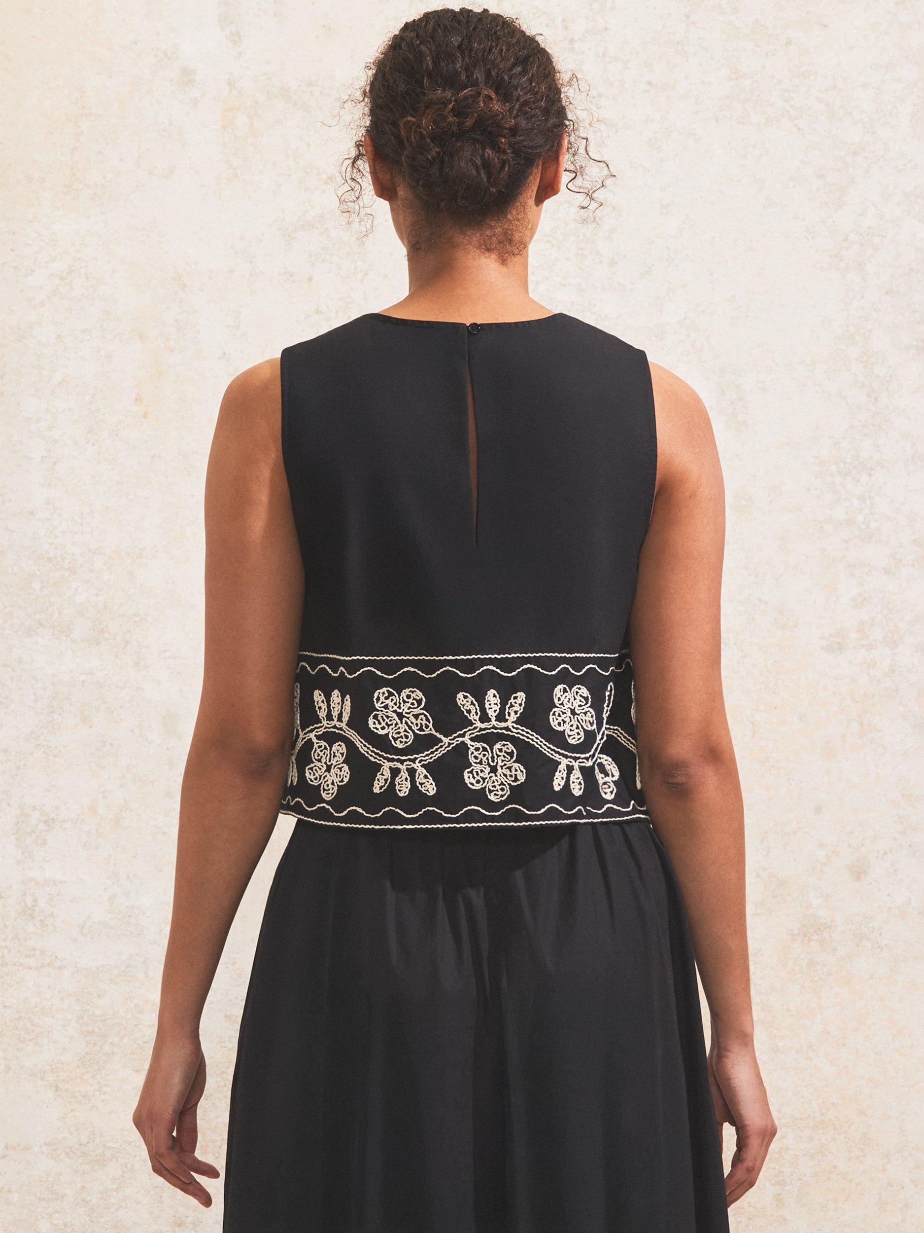 Product image 4 of 4, which shows Ro&Zo Embroidered Hem Shell Top, Black/Multi, 6