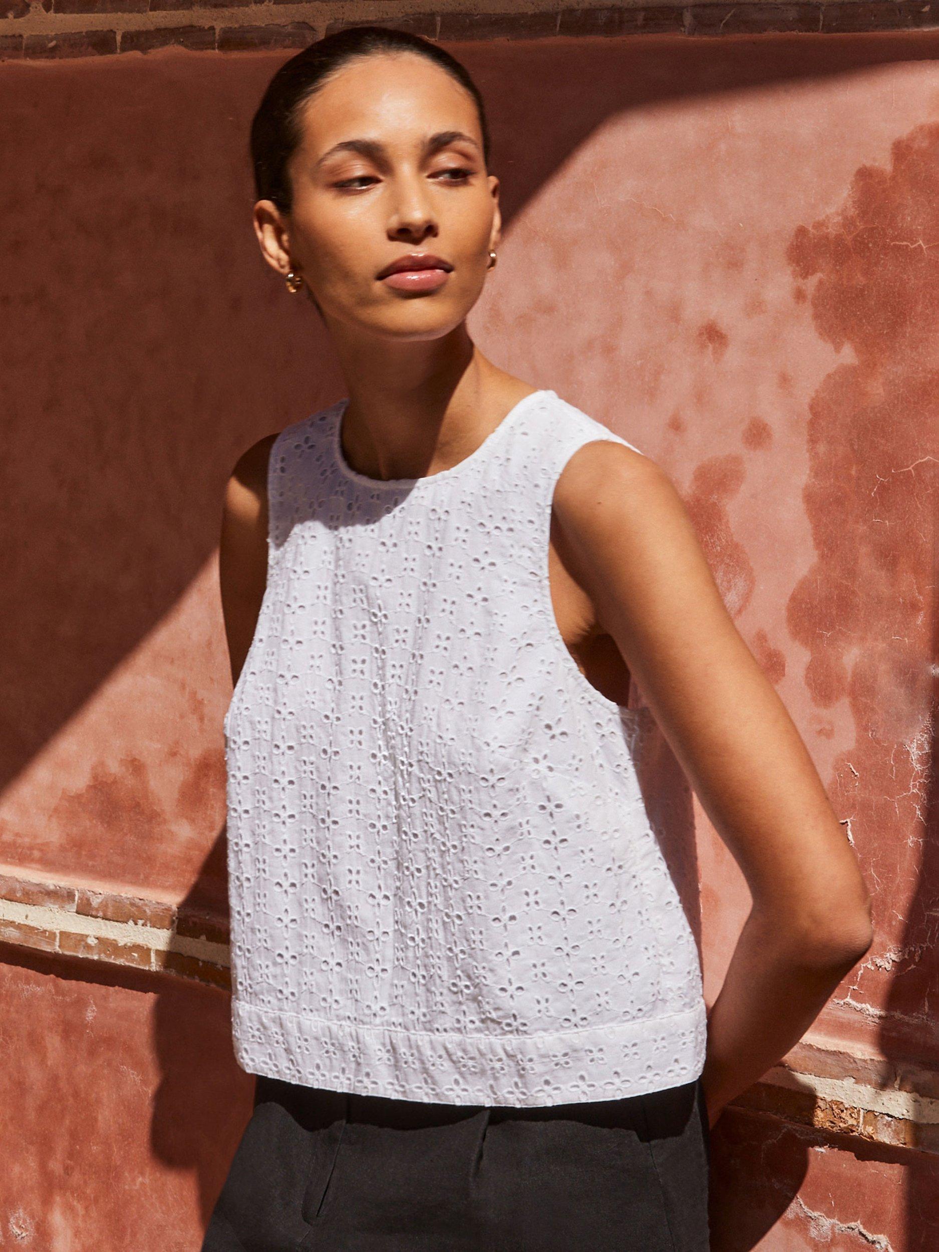 Product image 1 of 4, which shows Ro&Zo Broderie Anglaise Shell Top, White, 12