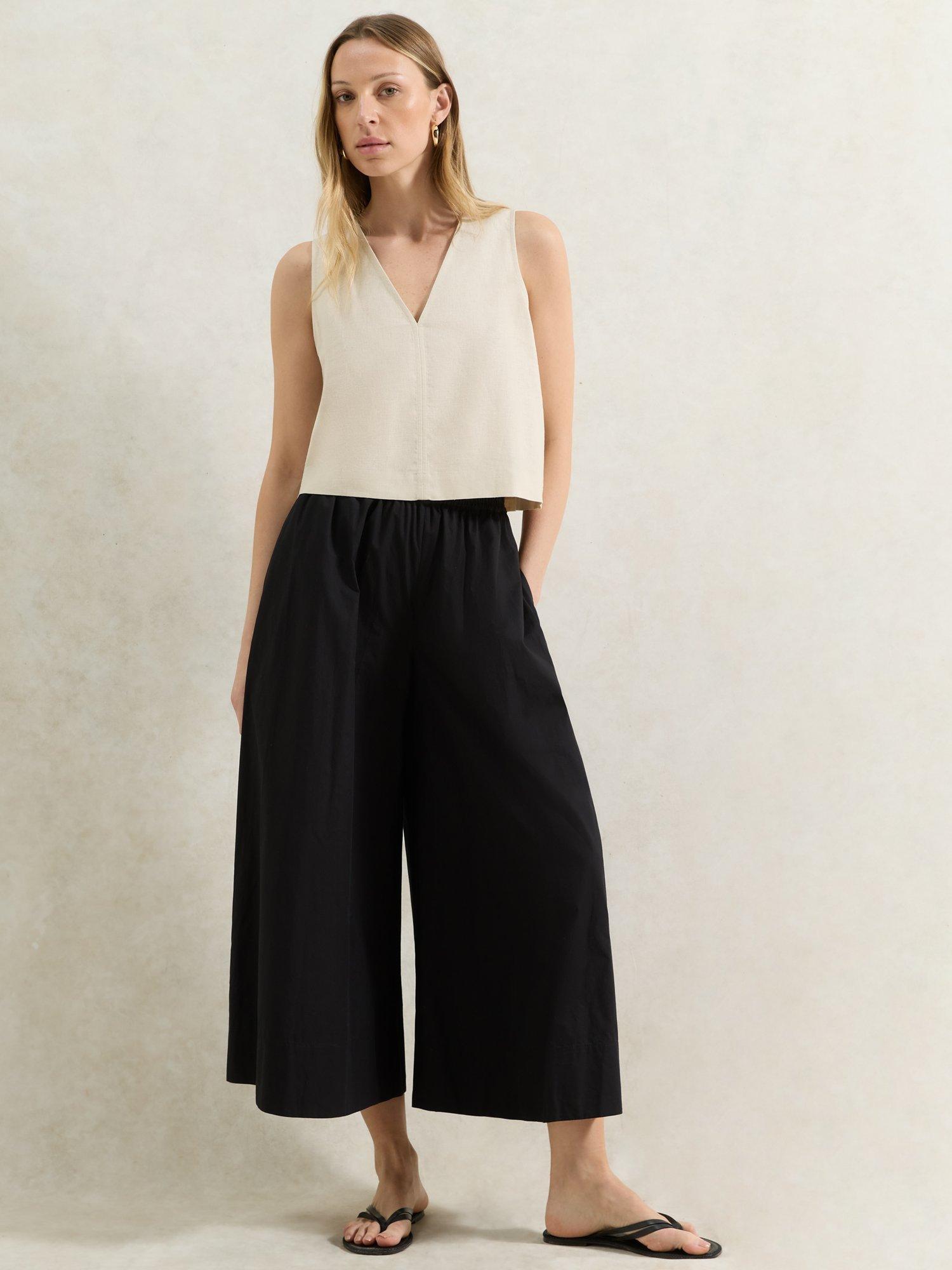 Product image 1 of 3, which shows Ro&Zo Cotton Poplin Palazzo Culottes, Black, 6