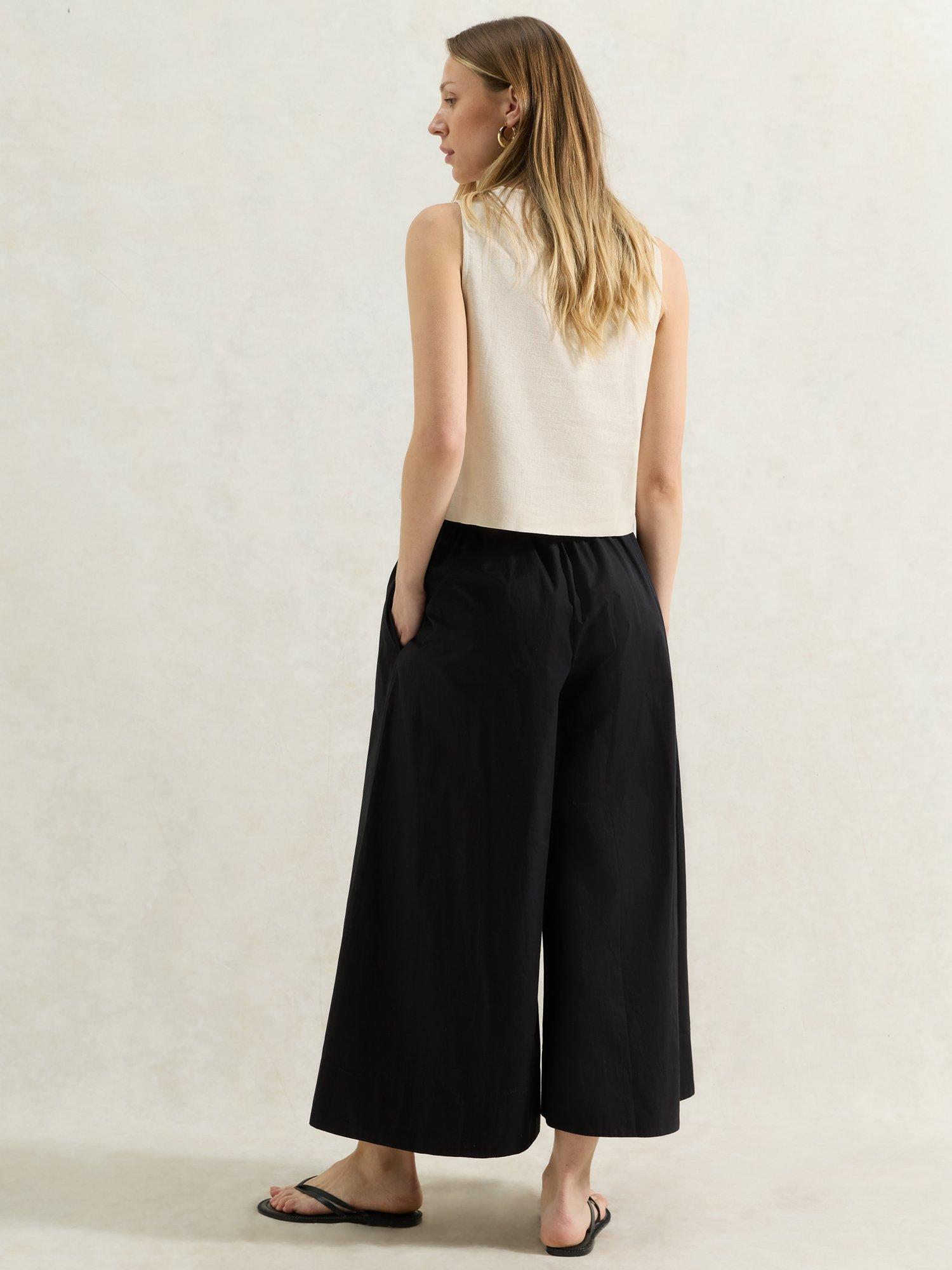 Product image 3 of 3, which shows Ro&Zo Cotton Poplin Palazzo Culottes, Black, 6