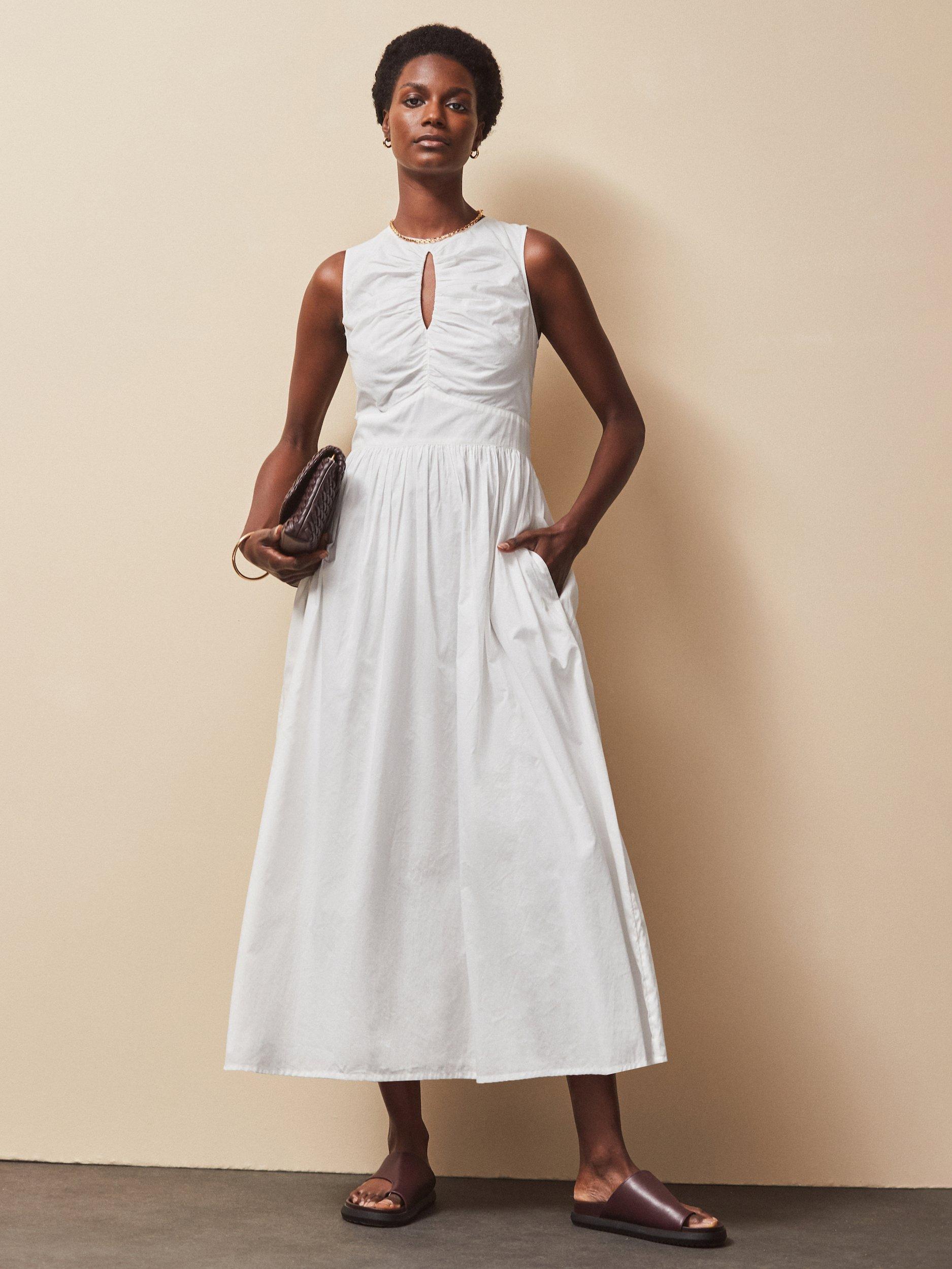 Product image 1 of 3, which shows Ro&Zo Keyhole Front Cotton Midi Dress, White, 10