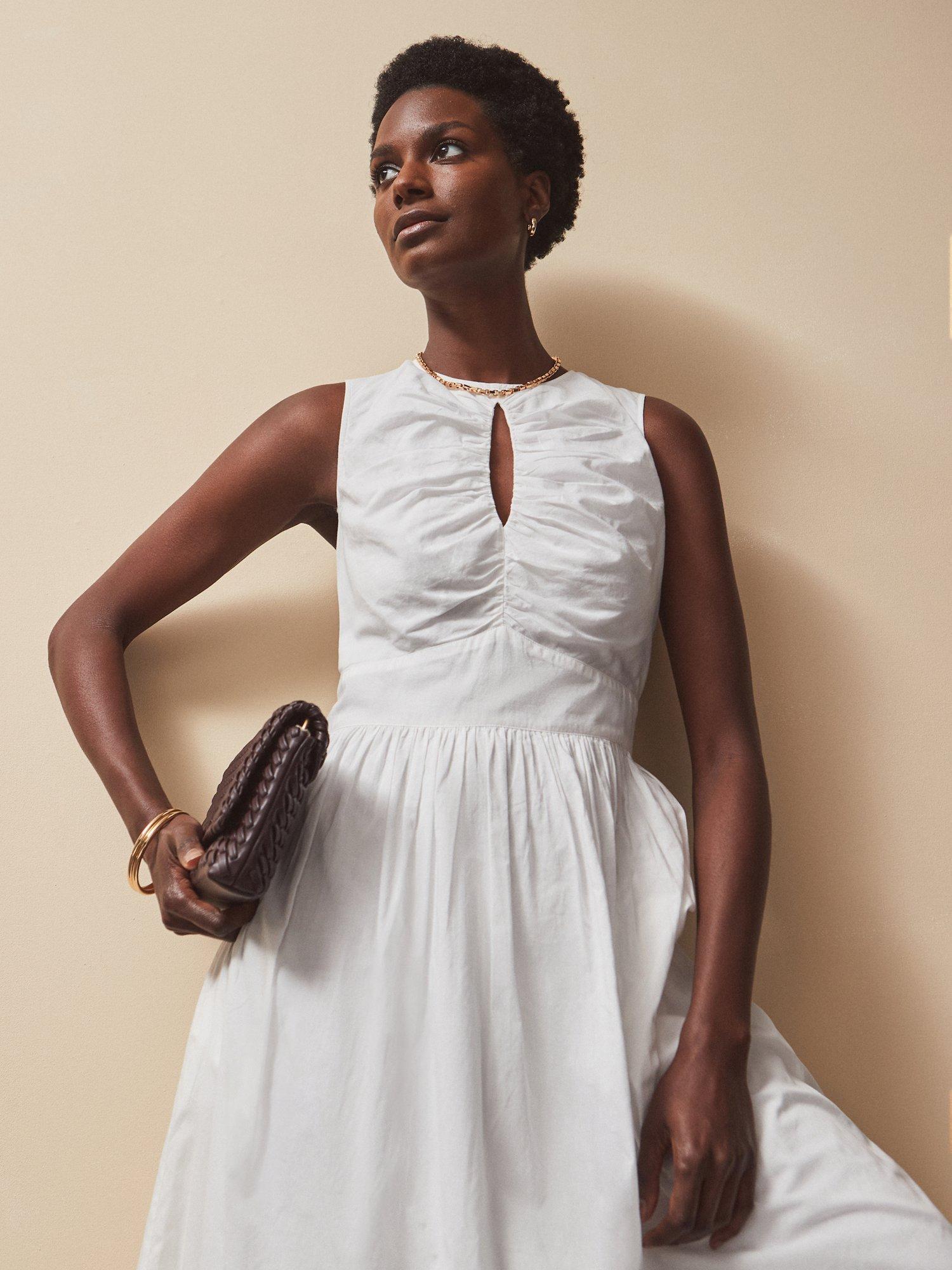 Product image 2 of 3, which shows Ro&Zo Keyhole Front Cotton Midi Dress, White, 10