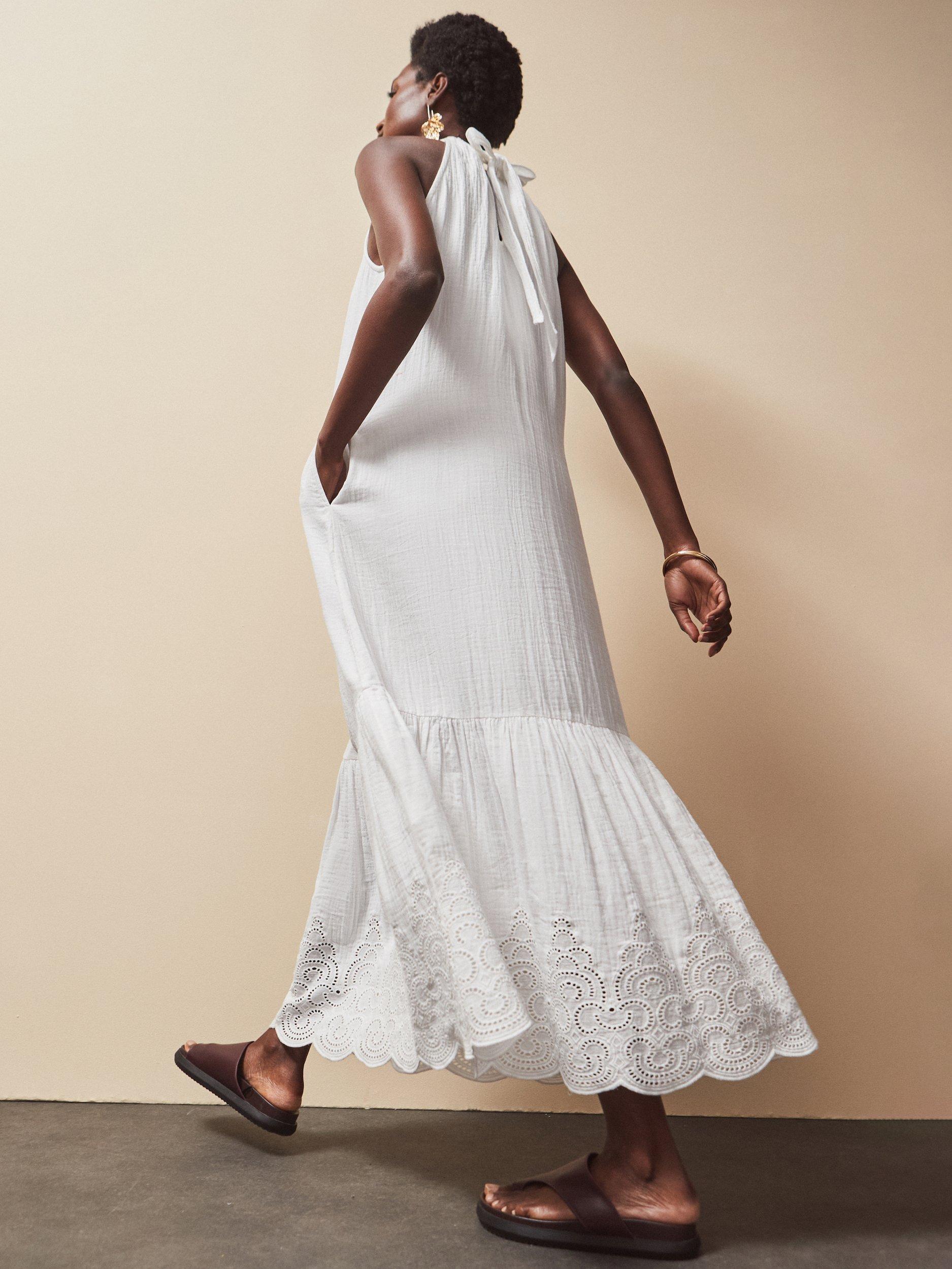 Product image 3 of 4, which shows Ro&Zo Broderie Anglaise Hem Maxi Dress, White, 6