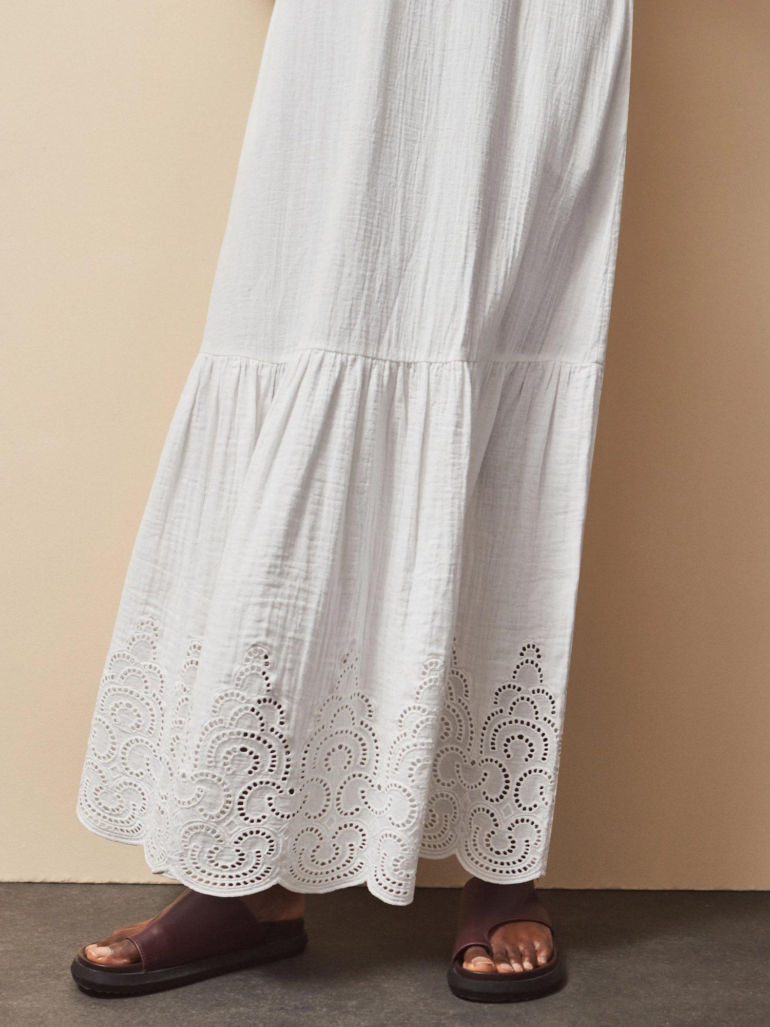 Product image 2 of 4, which shows Ro&Zo Broderie Anglaise Hem Maxi Dress, White, 6