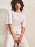 Ro&Zo Stripe Shirred Short Sleeve Top, Pink/Multi