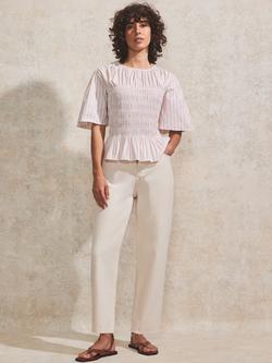 Ro&Zo Stripe Shirred Short Sleeve Top, Pink/Multi - view 2, Pink/Multi