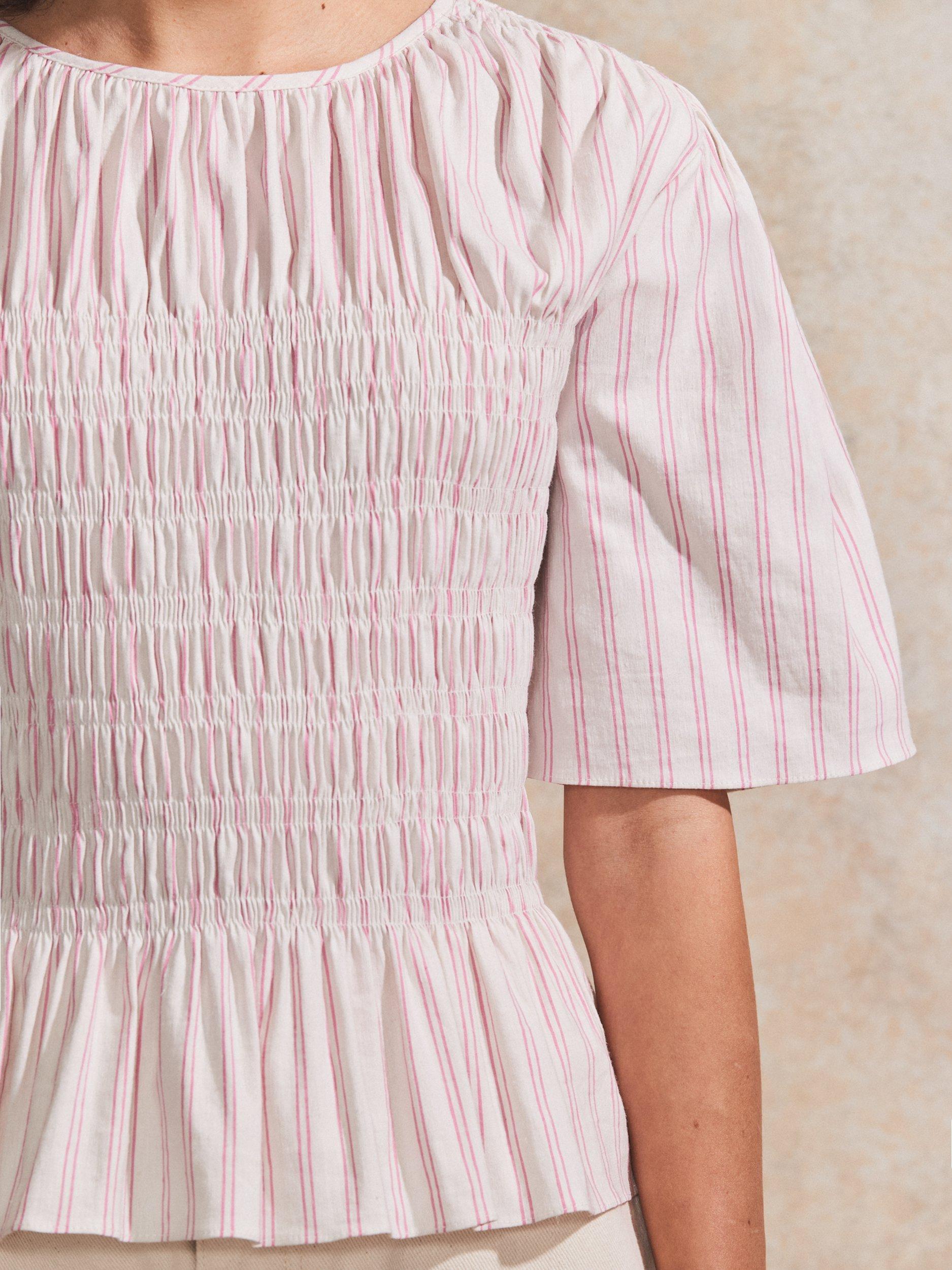Product image 3 of 5, which shows Ro&Zo Stripe Shirred Short Sleeve Top, Pink/Multi, 8
