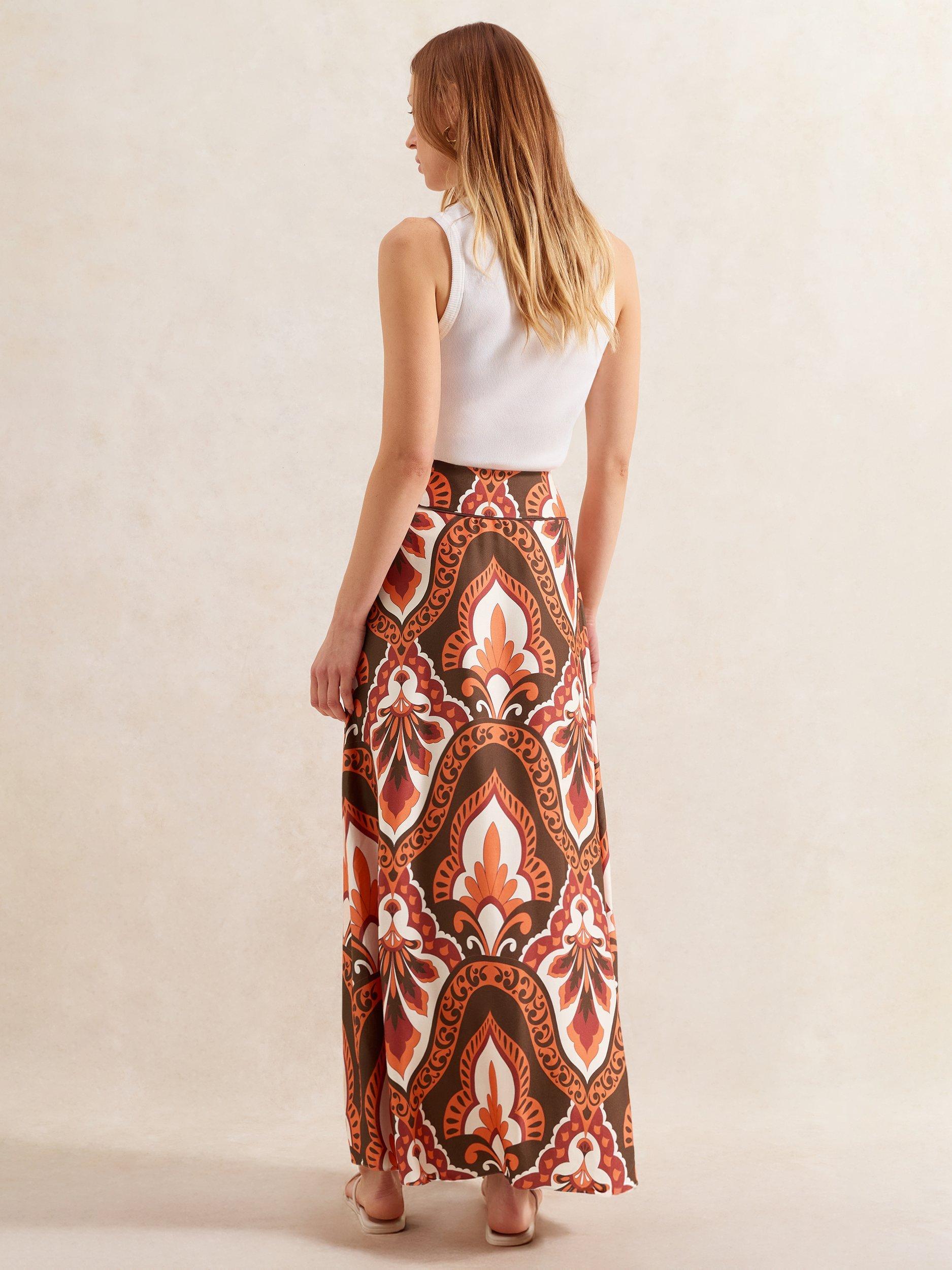 Product image 3 of 5, which shows Ro&Zo Tile Print Maxi Skirt, Brown/Multi, 6