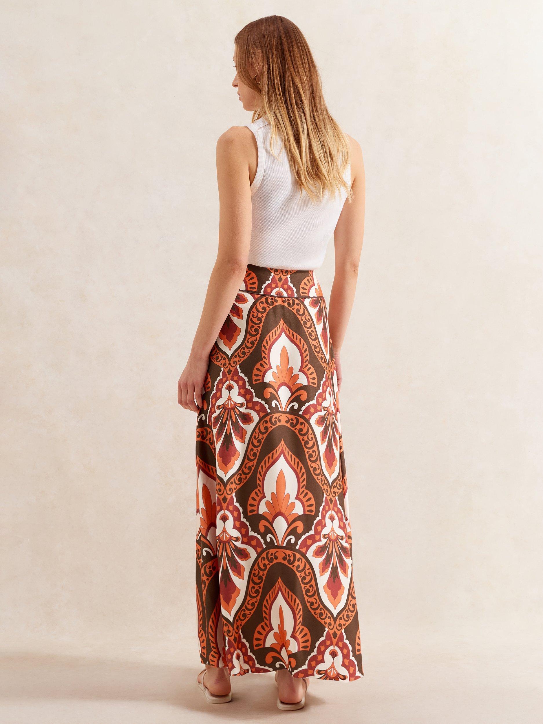 Product image 5 of 5, which shows Ro&Zo Petite Tile Print Maxi Skirt, Brown/Multi, 6