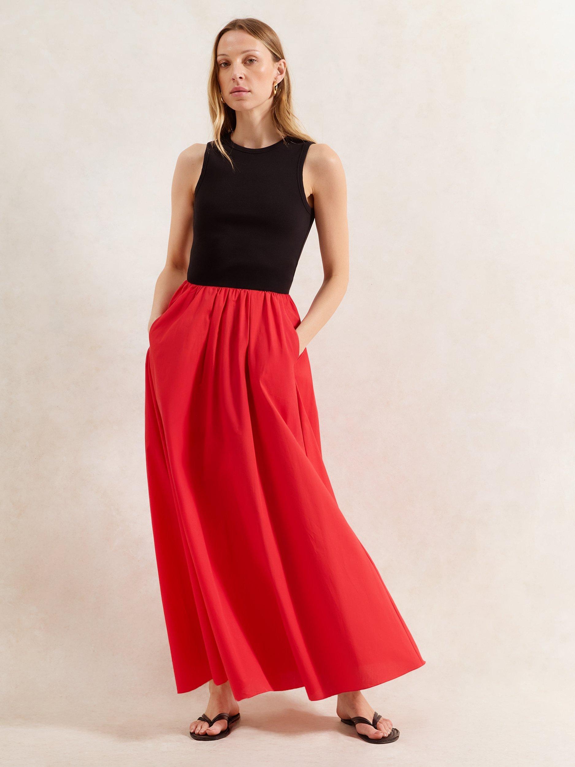 Product image 1 of 5, which shows Ro&Zo Cotton Poplin Maxi Skirt, Red, 6