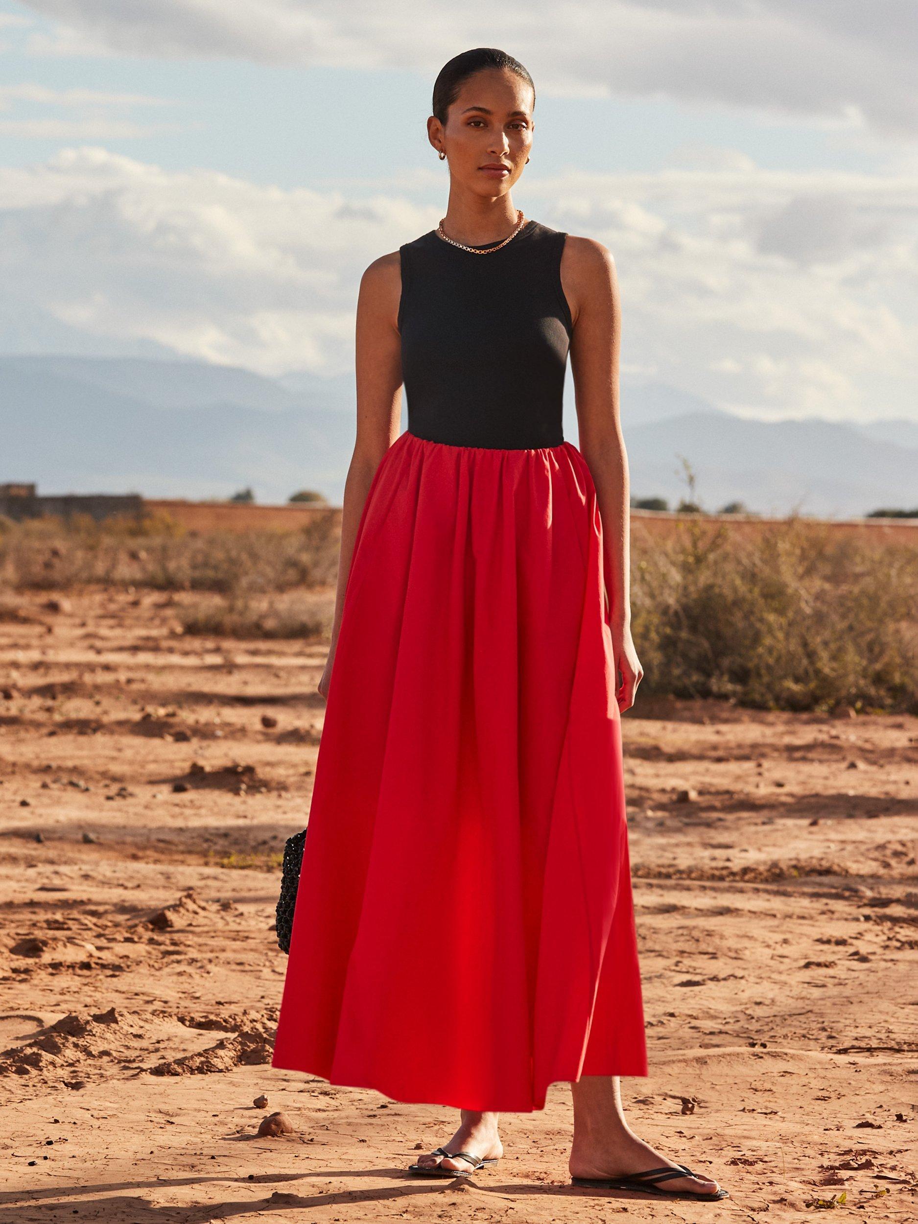 Product image 2 of 5, which shows Ro&Zo Cotton Poplin Maxi Skirt, Red, 6