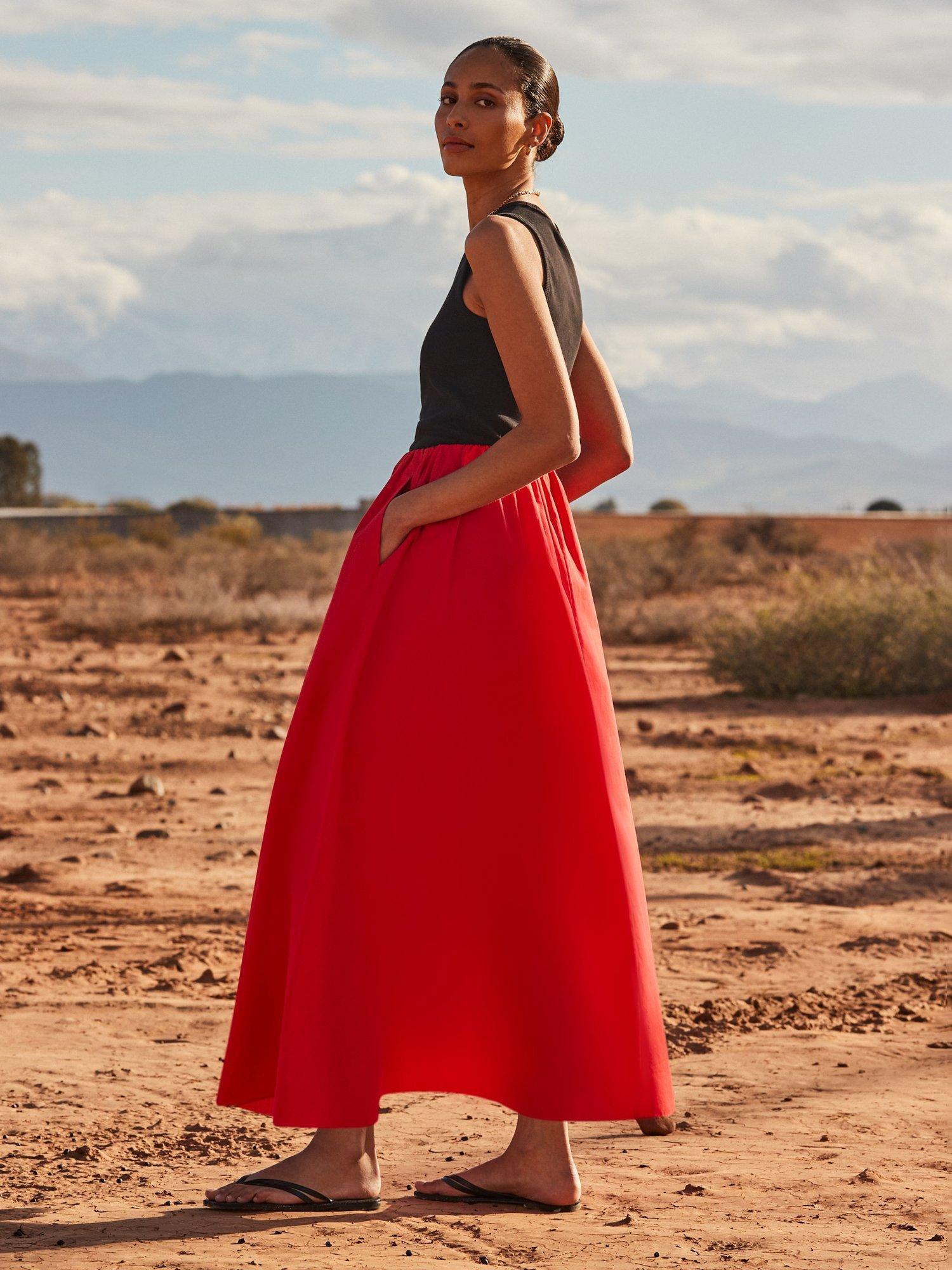 Product image 3 of 5, which shows Ro&Zo Cotton Poplin Maxi Skirt, Red, 6