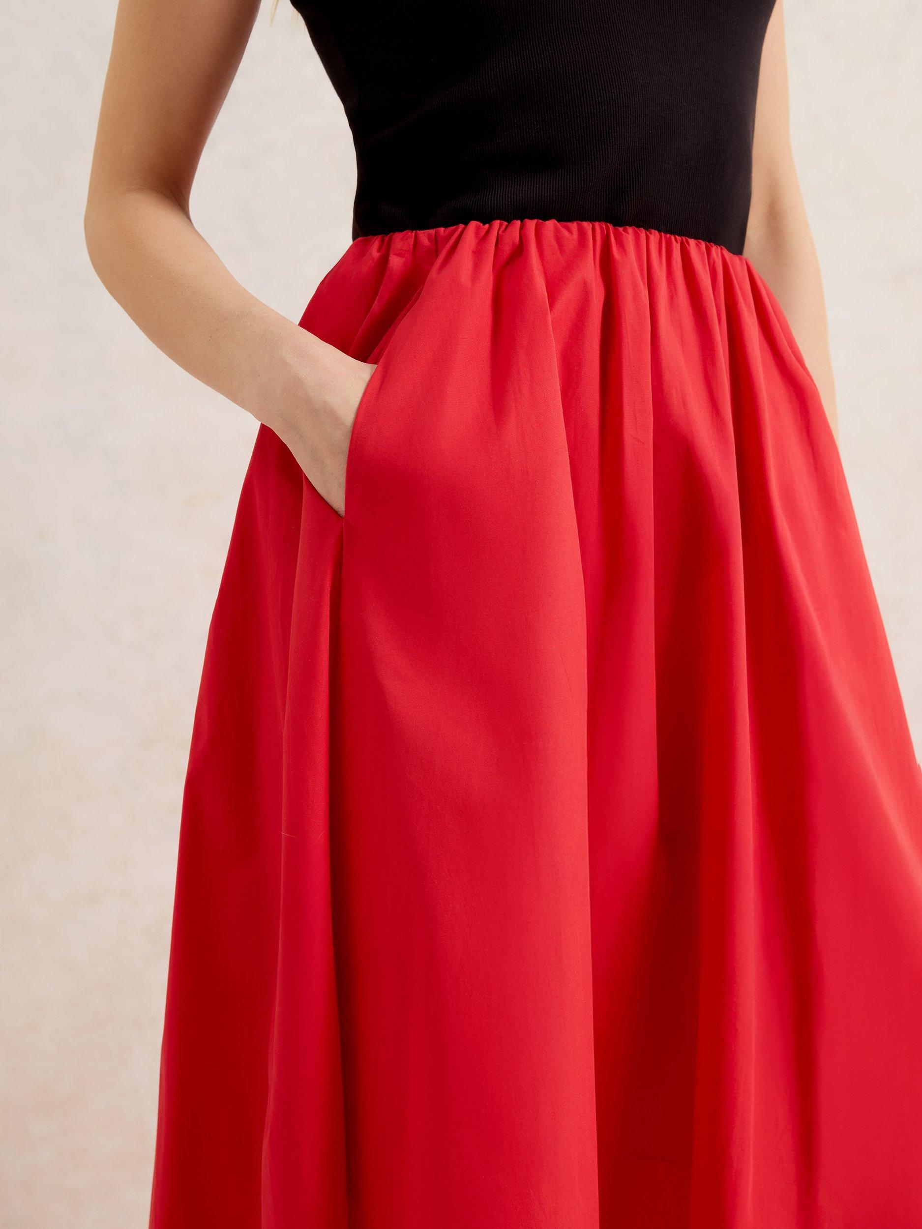 Product image 4 of 5, which shows Ro&Zo Cotton Poplin Maxi Skirt, Red, 6