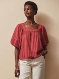 Ro&Zo Broderie Anglaise Half Sleeve Smock Top, Mid Red