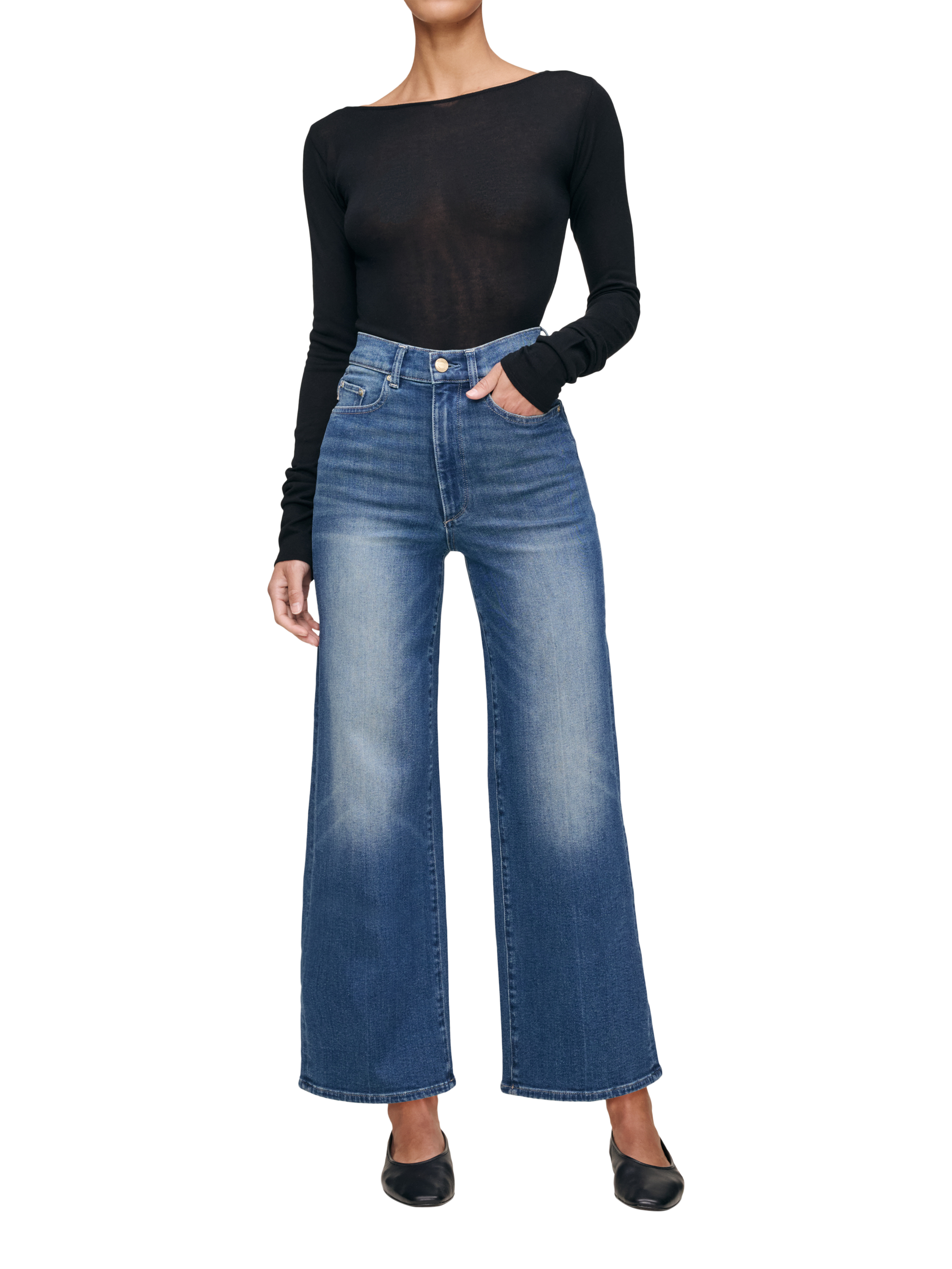 Product image 1 of 4, which shows DL1961 Hepburn High Rise Wide Leg Jeans, Oceanside, 24 (6)