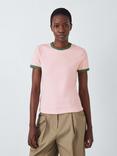 John Lewis Ribbed Contrast Trim Crew Neck T-Shirt, Pink/Green