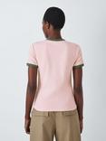 John Lewis Ribbed Contrast Trim Crew Neck T-Shirt, Pink/Green