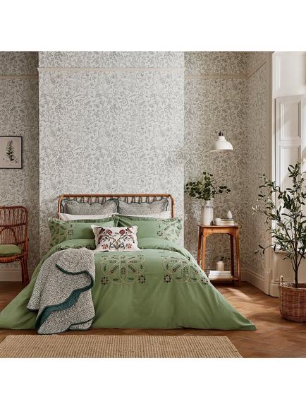Morris & Co. Brophy Embroidery Duvet Cover Set, Green