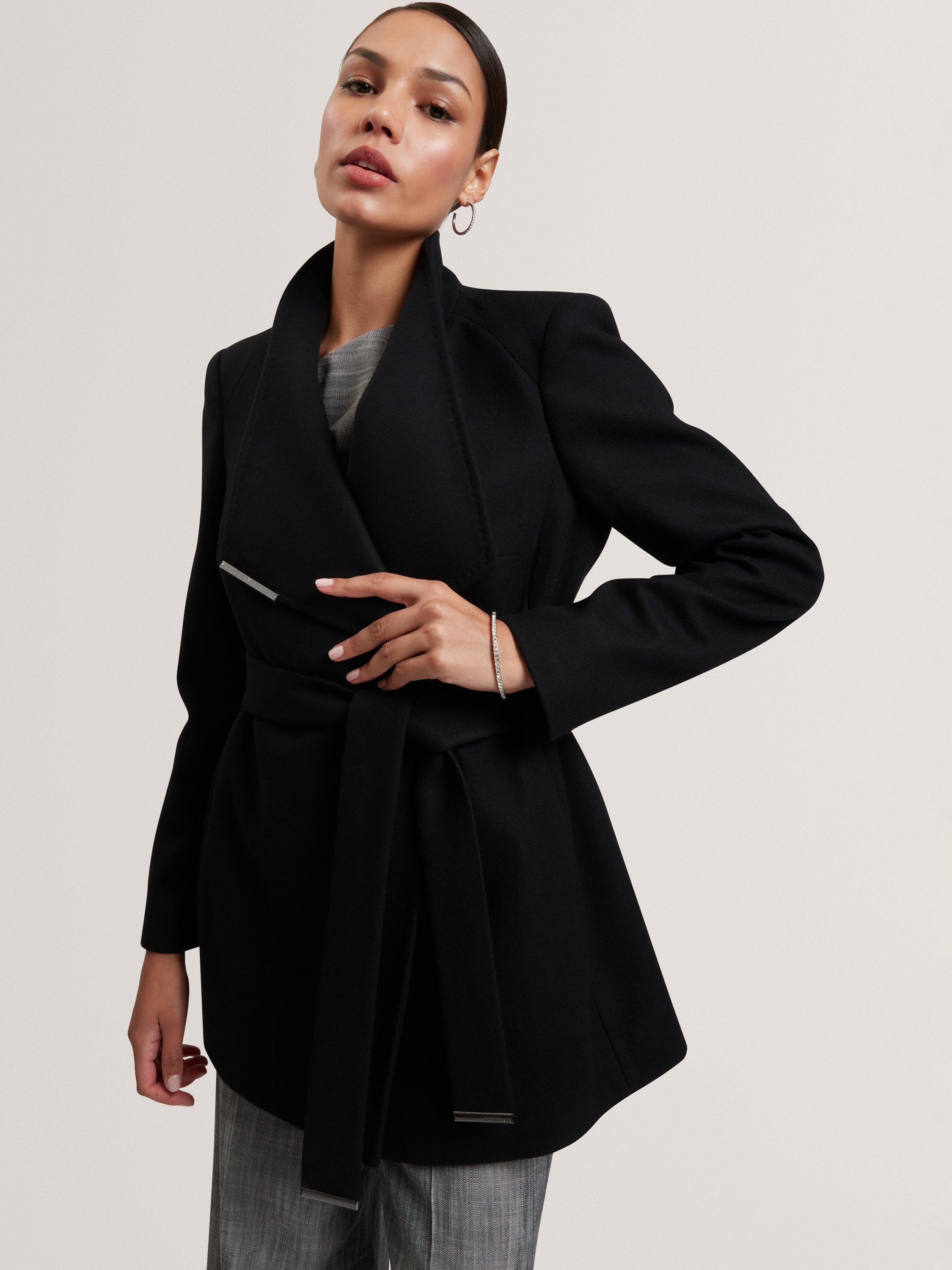 Product image 1 of 2, which shows Ted Baker Rosess Belted Wool Rich Coat, Black, 12