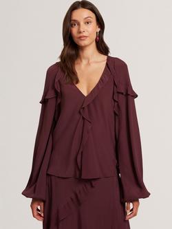 Ted Baker Kayfa Frill Long Sleeve Top, Burgundy, Burgundy
