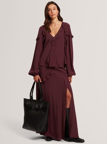 Ted Baker Kayfa Frill Long Sleeve Top, Burgundy - view 2, Burgundy