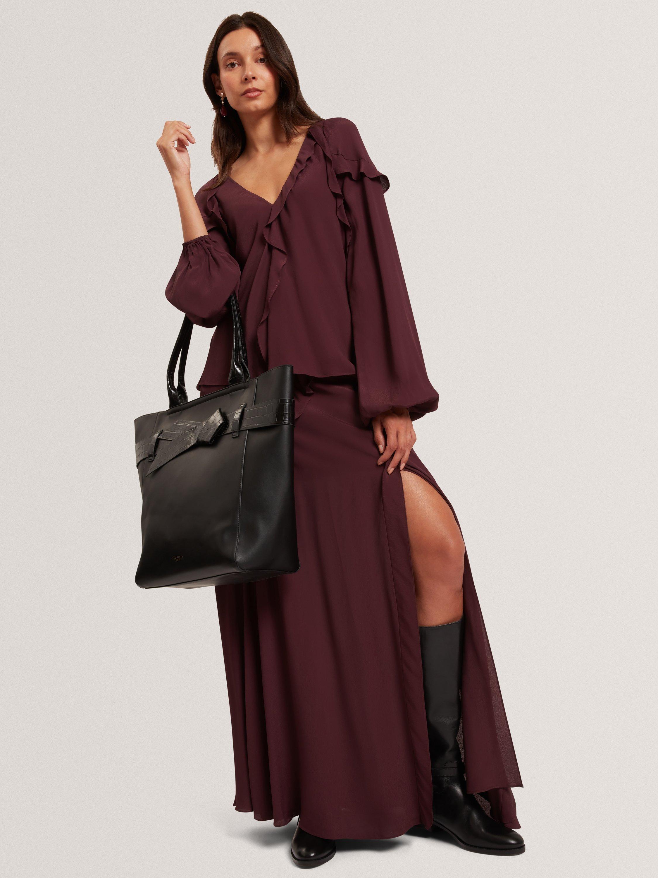 Product image 5 of 7, which shows Ted Baker Kayfa Frill Long Sleeve Top, Burgundy, 8