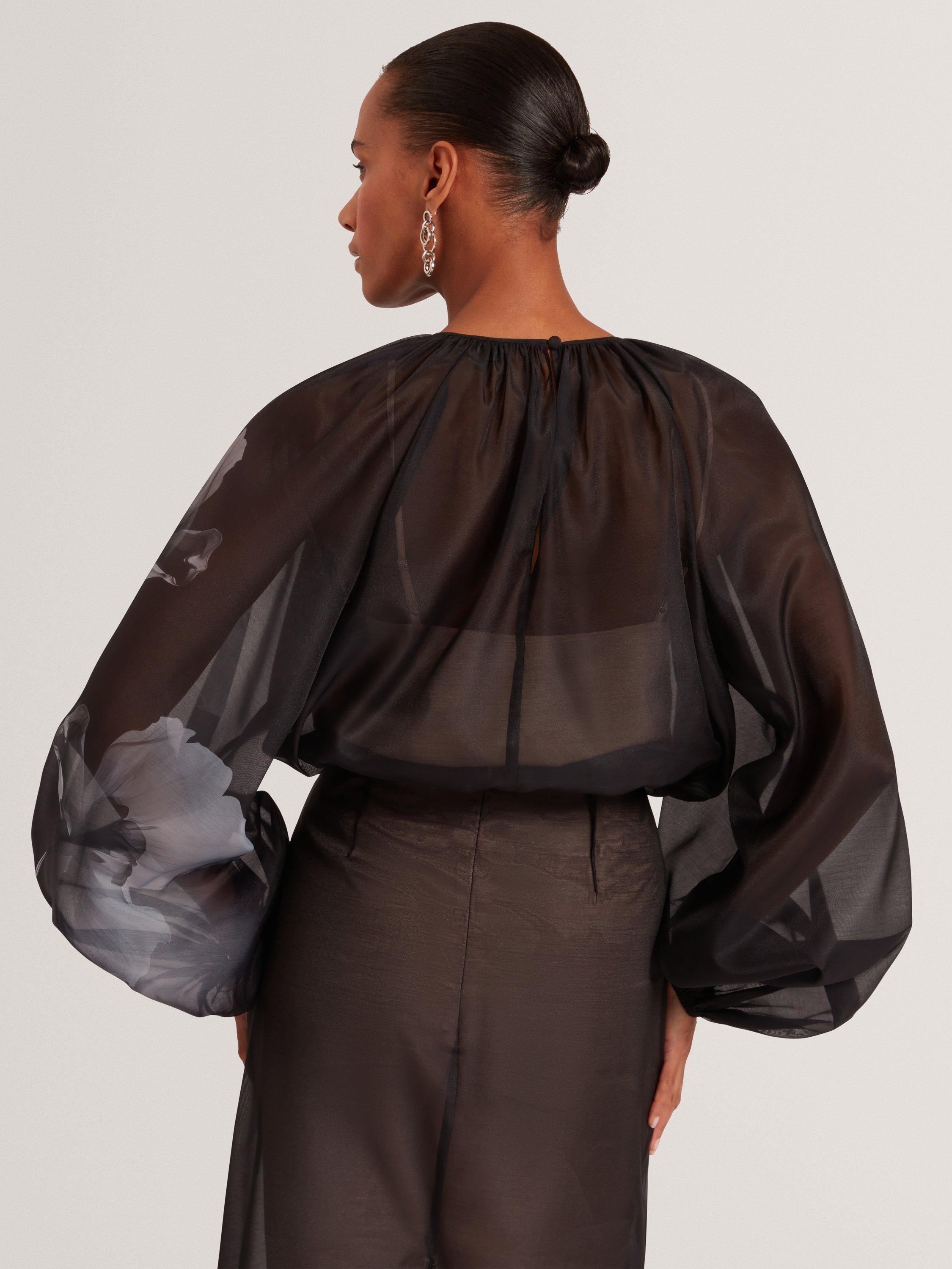 Product image 2 of 5, which shows Ted Baker Plaaza Flower Organza Top, Black, 8