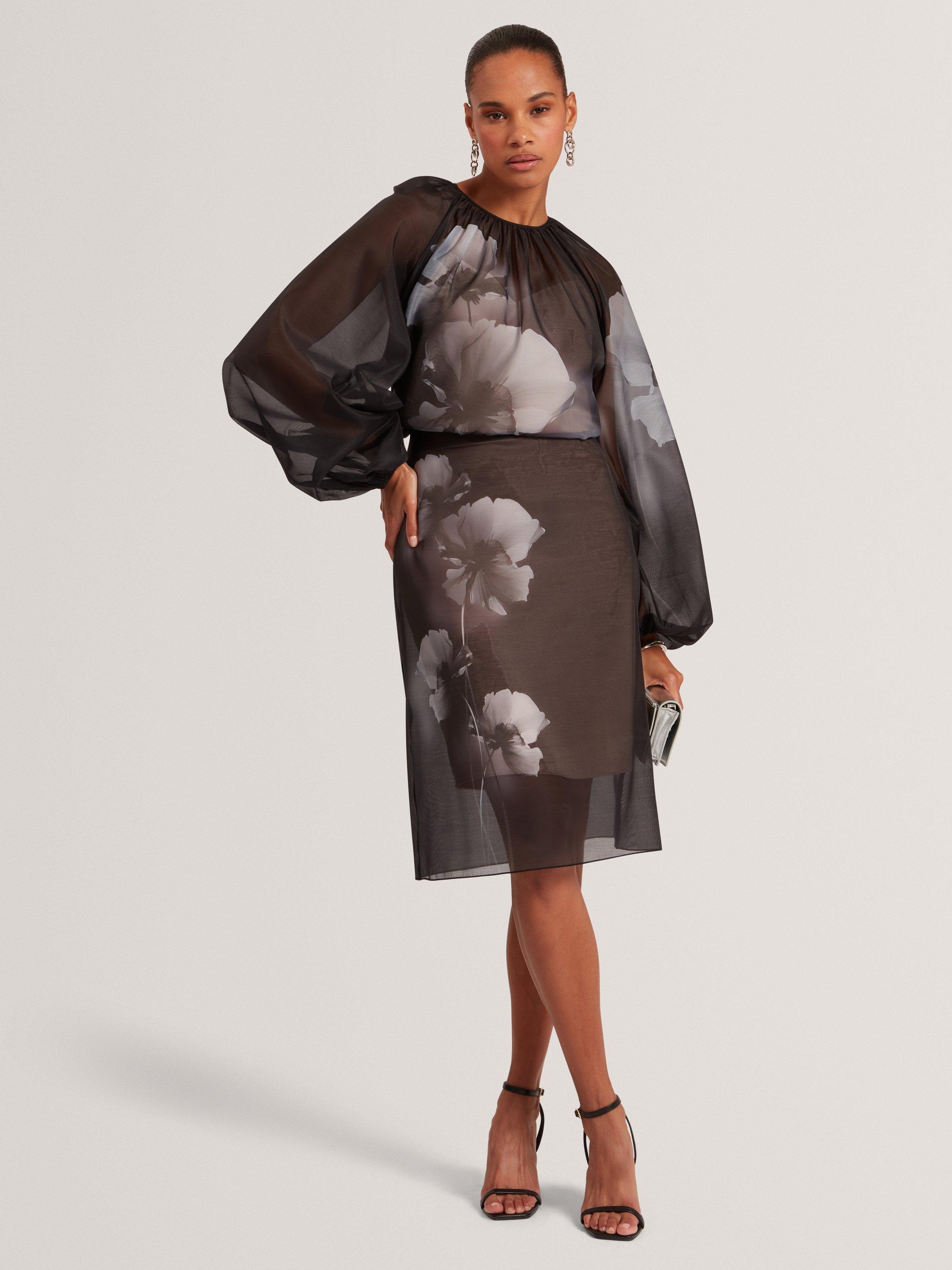 Product image 4 of 5, which shows Ted Baker Plaaza Flower Organza Top, Black, 8