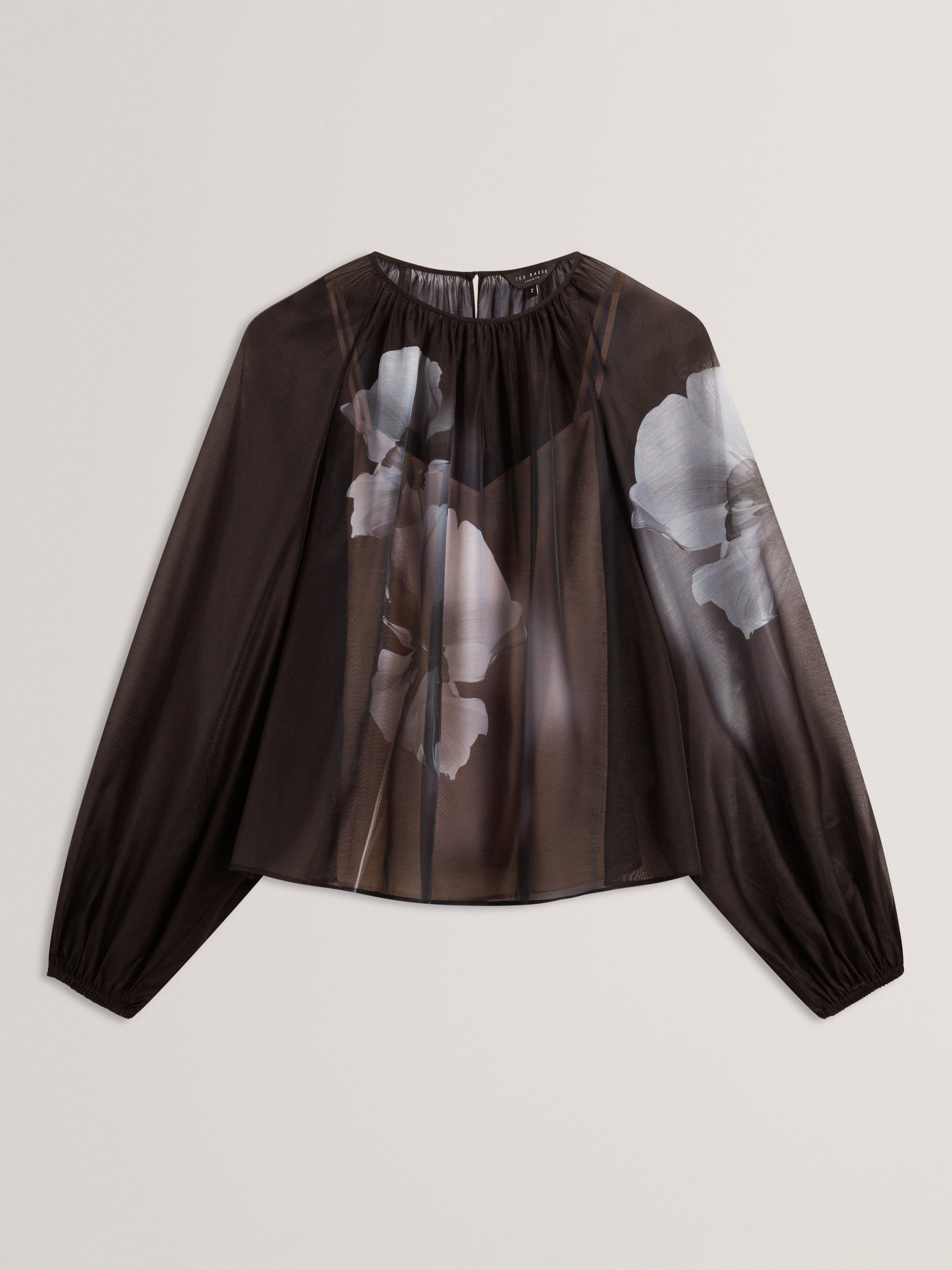 Product image 5 of 5, which shows Ted Baker Plaaza Flower Organza Top, Black, 8