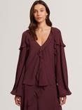 Ted Baker Fuusia Cotton Ruffle Shape Keyhole Back V Neck Jersey Midi Dress