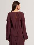 Ted Baker Fuusia Cotton Ruffle Shape Keyhole Back V Neck Jersey Midi Dress