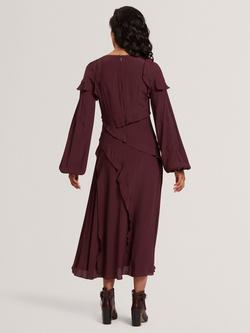 Ted Baker Truea Frill Detail Midi Dress, Burgundy - view 2, Burgundy