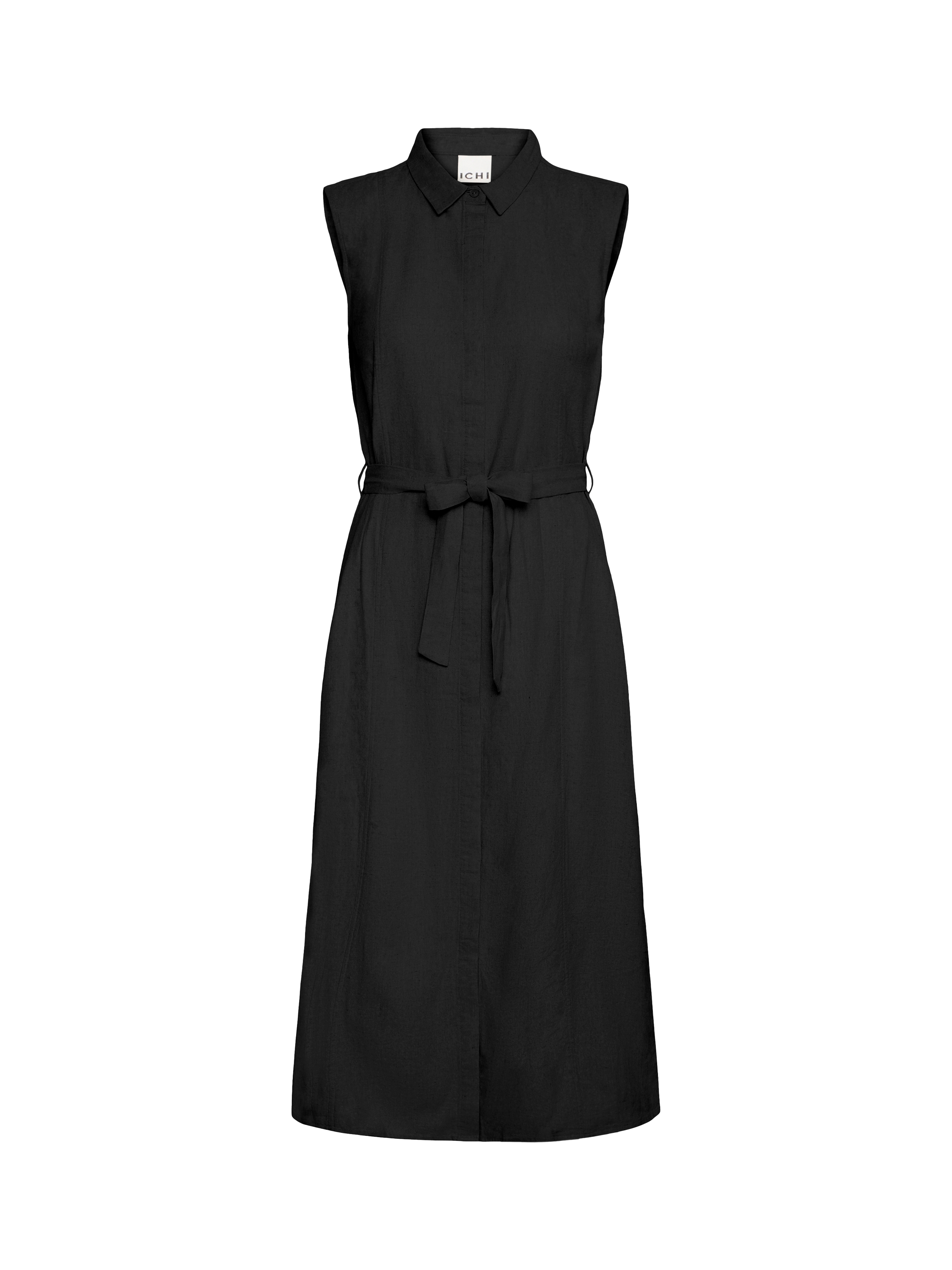 Product image 1 of 3, which shows ICHI Linno Belted Linen Rich Dress, Black, 16