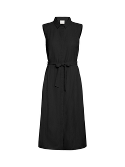 ICHI Linno Belted Linen Rich Dress, Black, Black