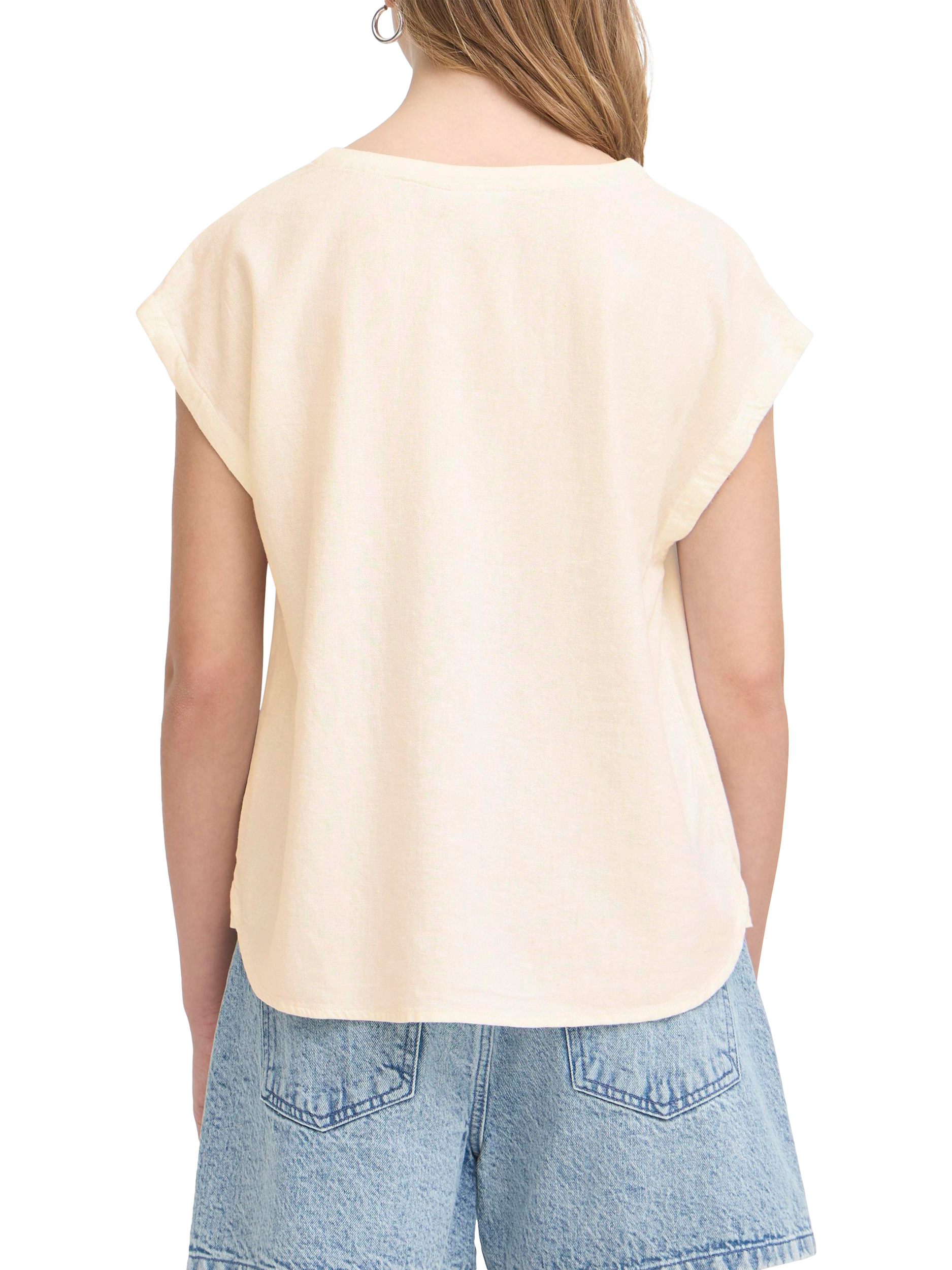 Product image 2 of 7, which shows ICHI Linno V-Neck Linen Rich Top, Beige, 8