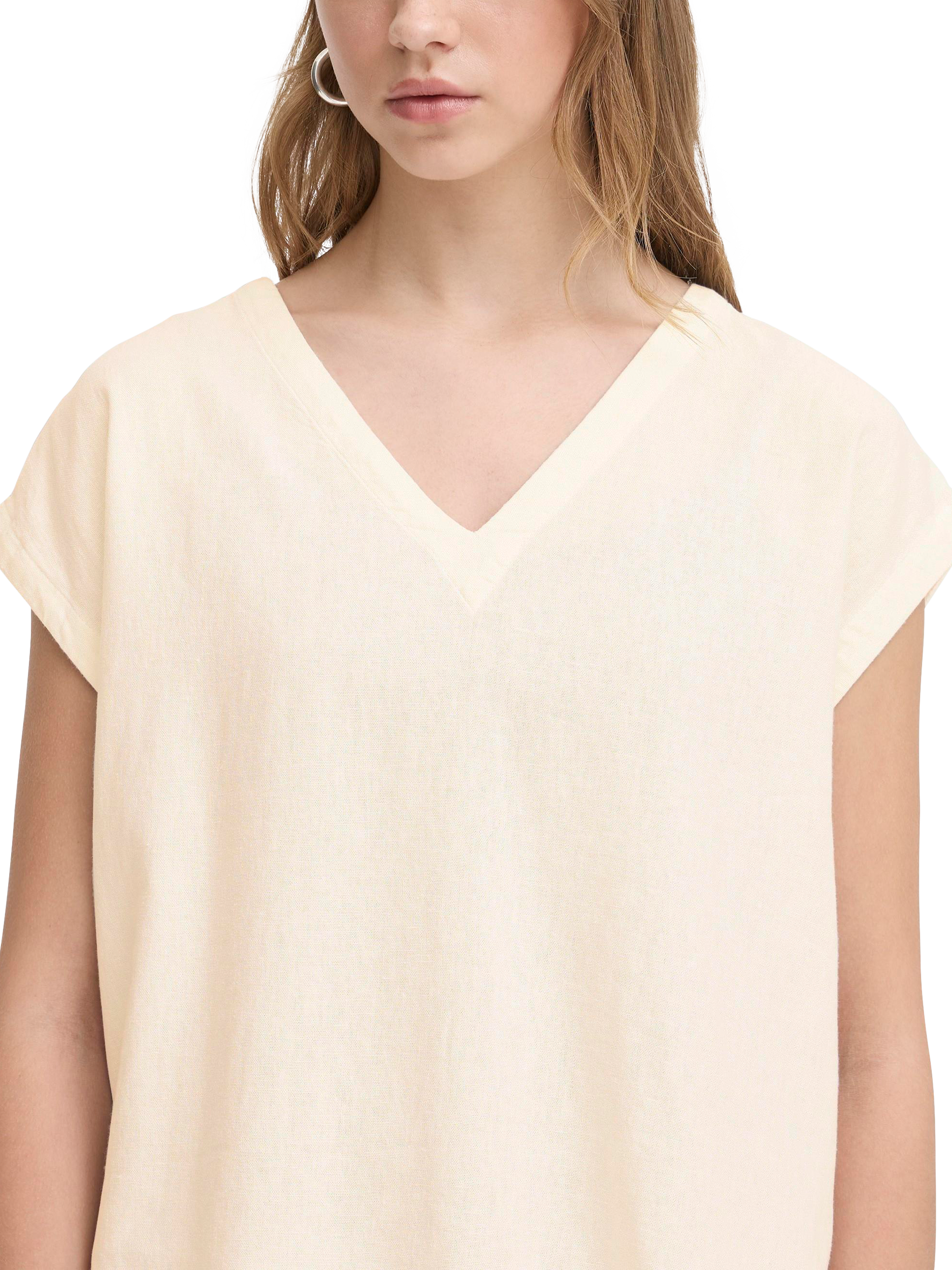 Product image 4 of 7, which shows ICHI Linno V-Neck Linen Rich Top, Beige, 8