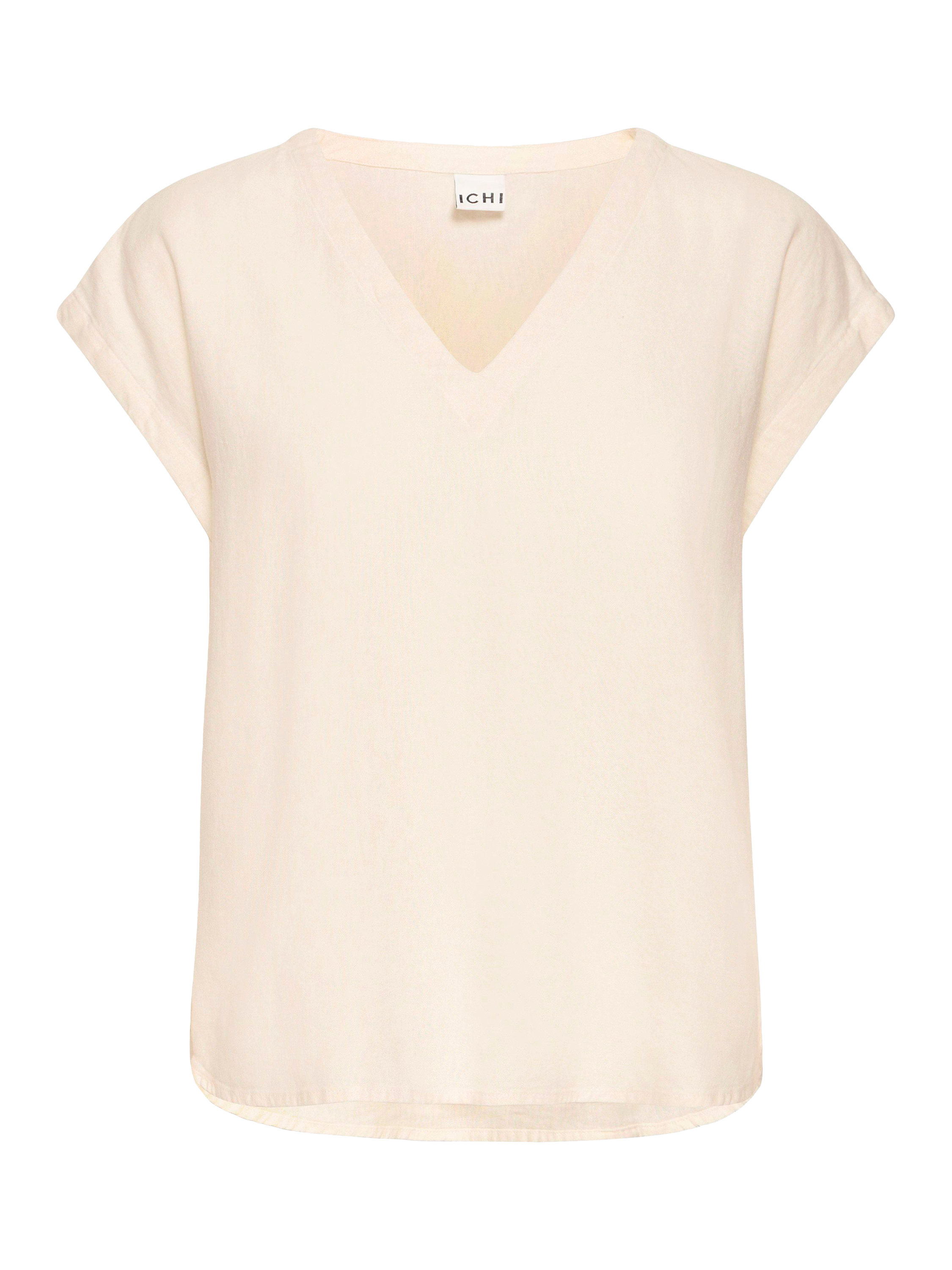 Product image 5 of 7, which shows ICHI Linno V-Neck Linen Rich Top, Beige, 8