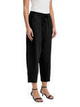ICHI Linno Linen Rich Barrel Leg Trousers, Black