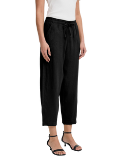 ICHI Linno Linen Rich Barrel Leg Trousers, Black, Black
