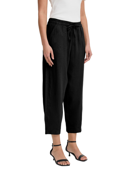 ICHI Linno Linen Rich Barrel Leg Trousers, Black, Black