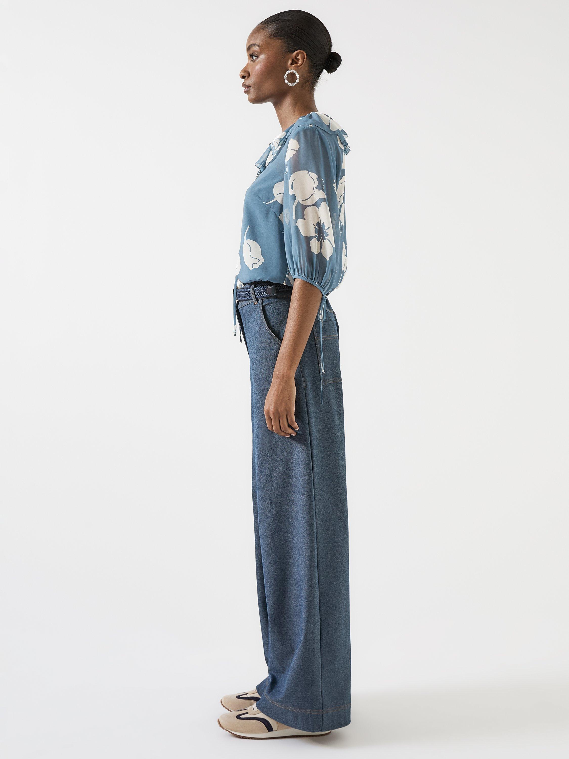 Product image 2 of 4, which shows L.K.Bennett Rumi Floral Tie Neck Blouse, Blue/Multi, 6